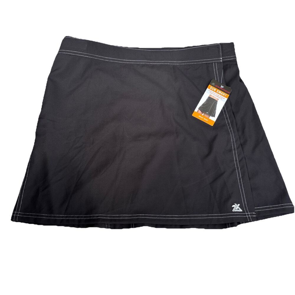 NEW Woman's Black Short Wrap Skirt UPF 30 ZeroXPosur L/XL Swim Cover Up Beach - Picture 2 of 4